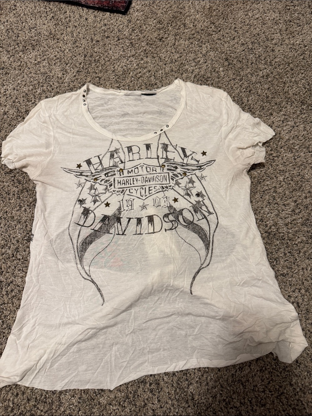 Harley-Davidson White Short-Sleeve Graphic Tee with Stud Accents